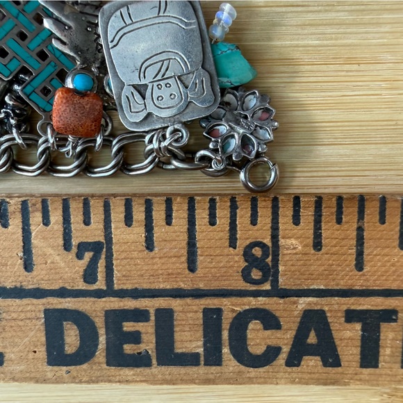 Vintage Southwest Turquoise Native American Sterling 925 Silver Charm Bracelet - Picture 16 of 16